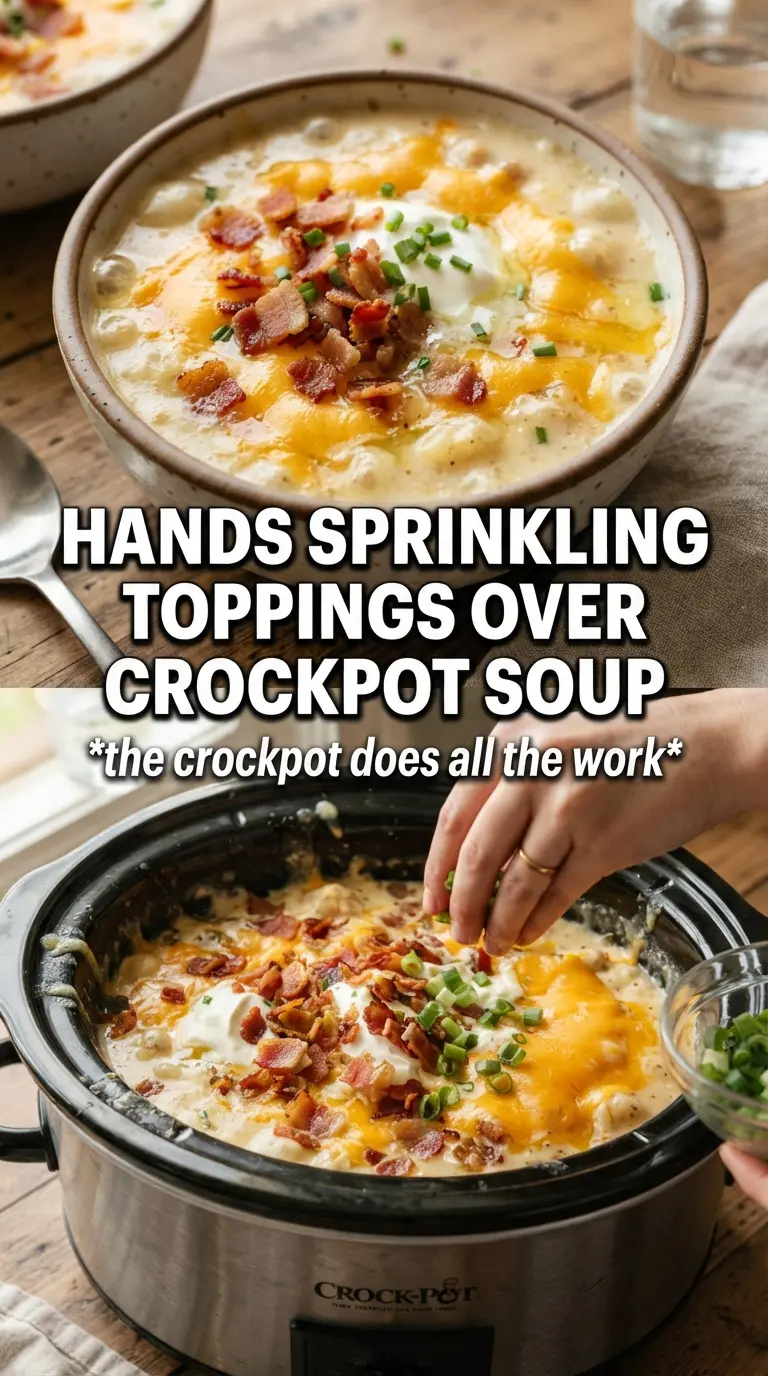 Crockpot loaded baked potato soup creamy cheesy bacon