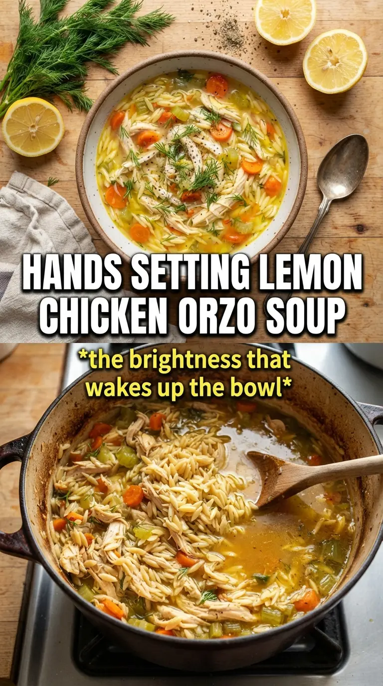 Lemon Chicken Orzo Soup bright lemon-herb broth, shredded chicken, orzo