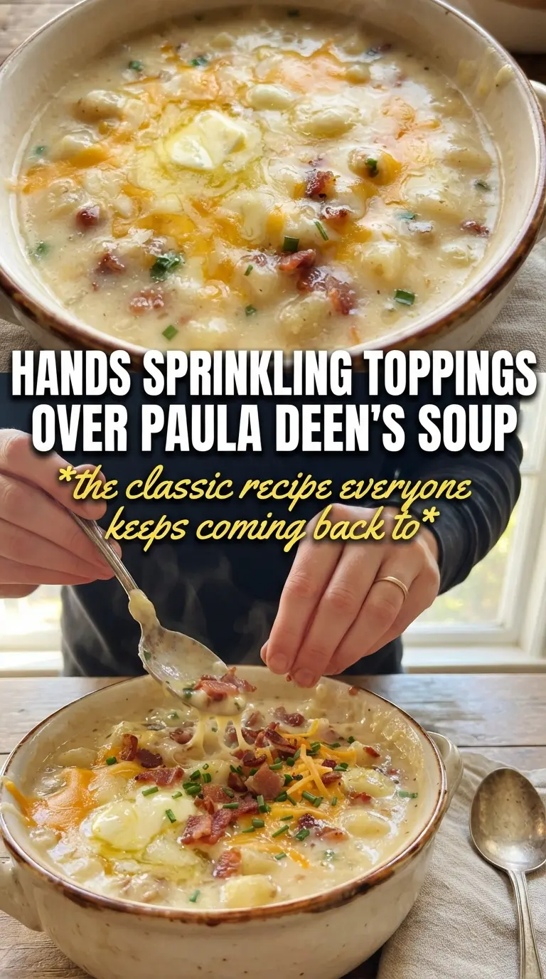 Paula Deen loaded baked potato soup creamy bacon cheddar