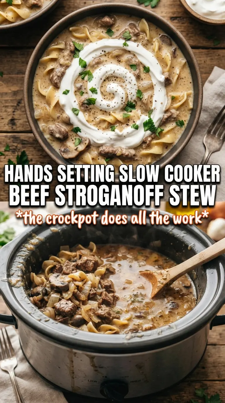 Slow Cooker Beef Stroganoff Stew creamy mushroom beef
