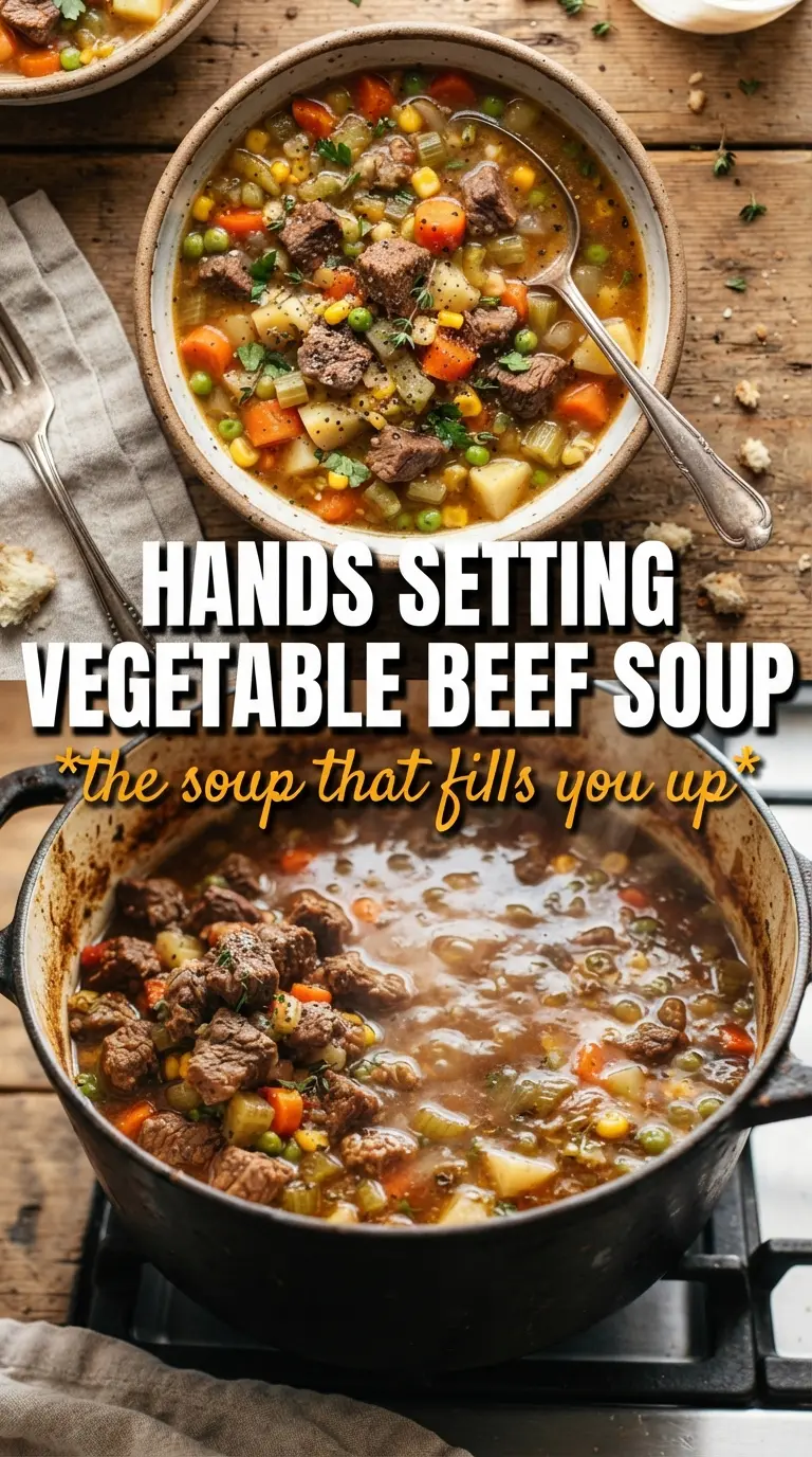 Vegetable beef soup hearty simmered