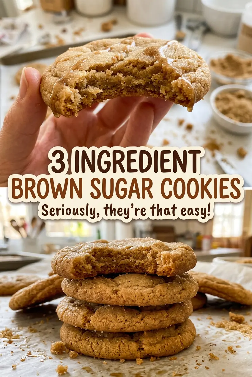 3 Ingredient Brown Sugar Cookies with golden edges