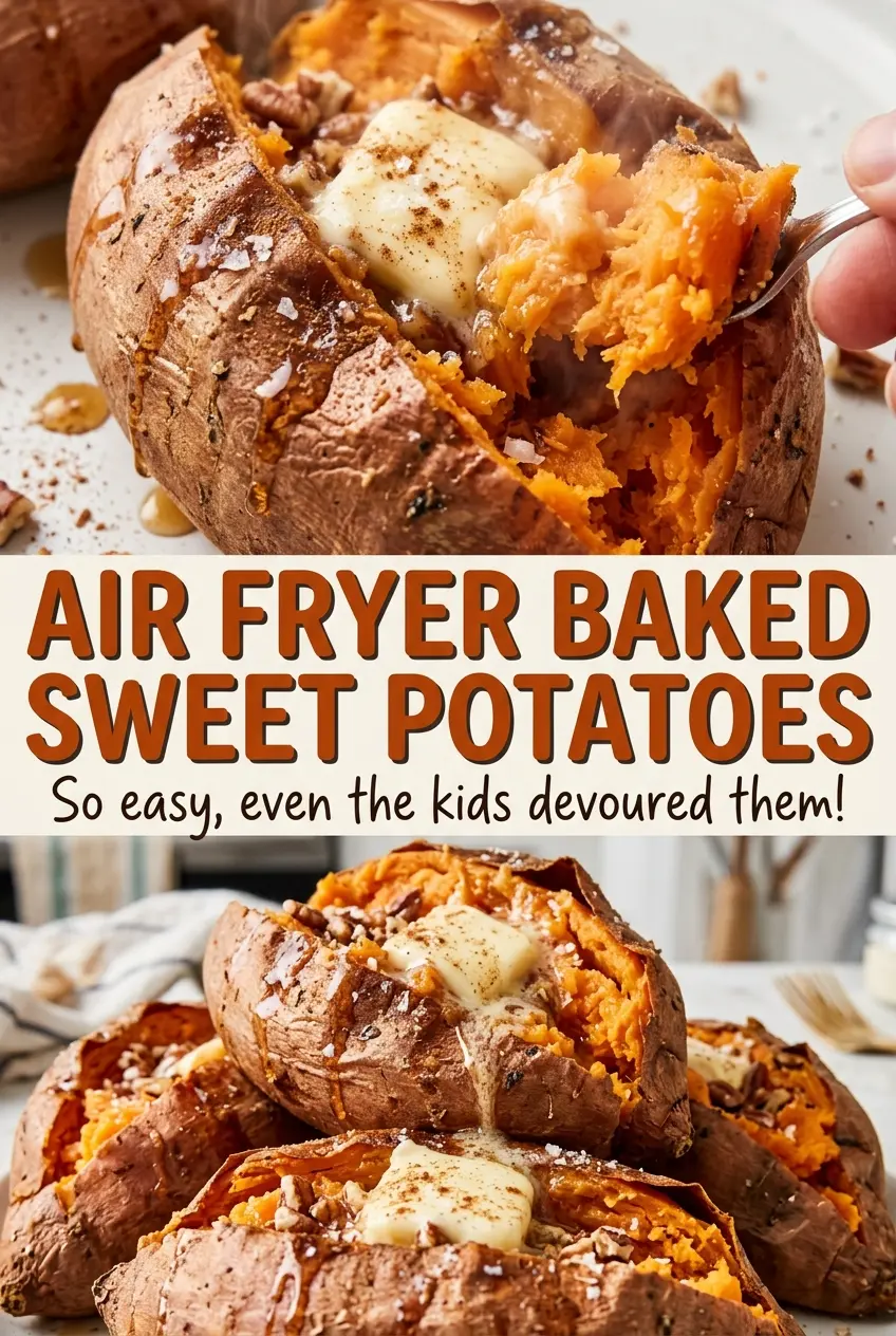 Air fryer baked sweet potatoes with soft centers