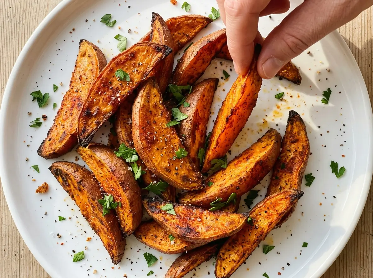 Air Fryer Sweet Potato Wedges browned smoky edges