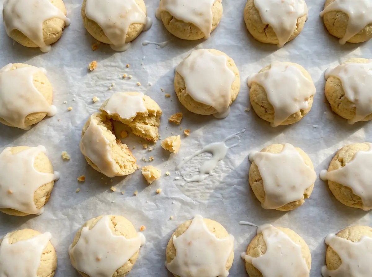 Almond Meltaway Cookies with soft glazed tops