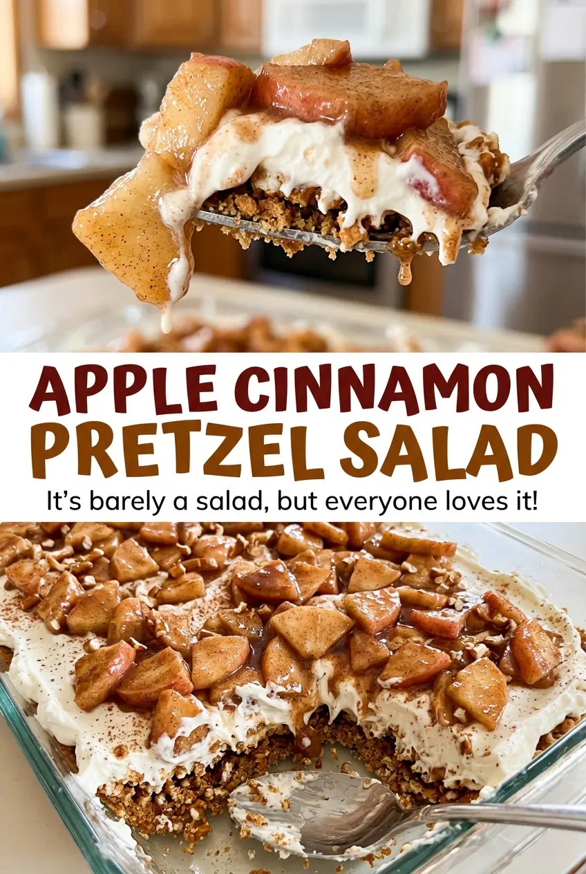 Apple Cinnamon Pretzel Salad pretzel crust cinnamon apples