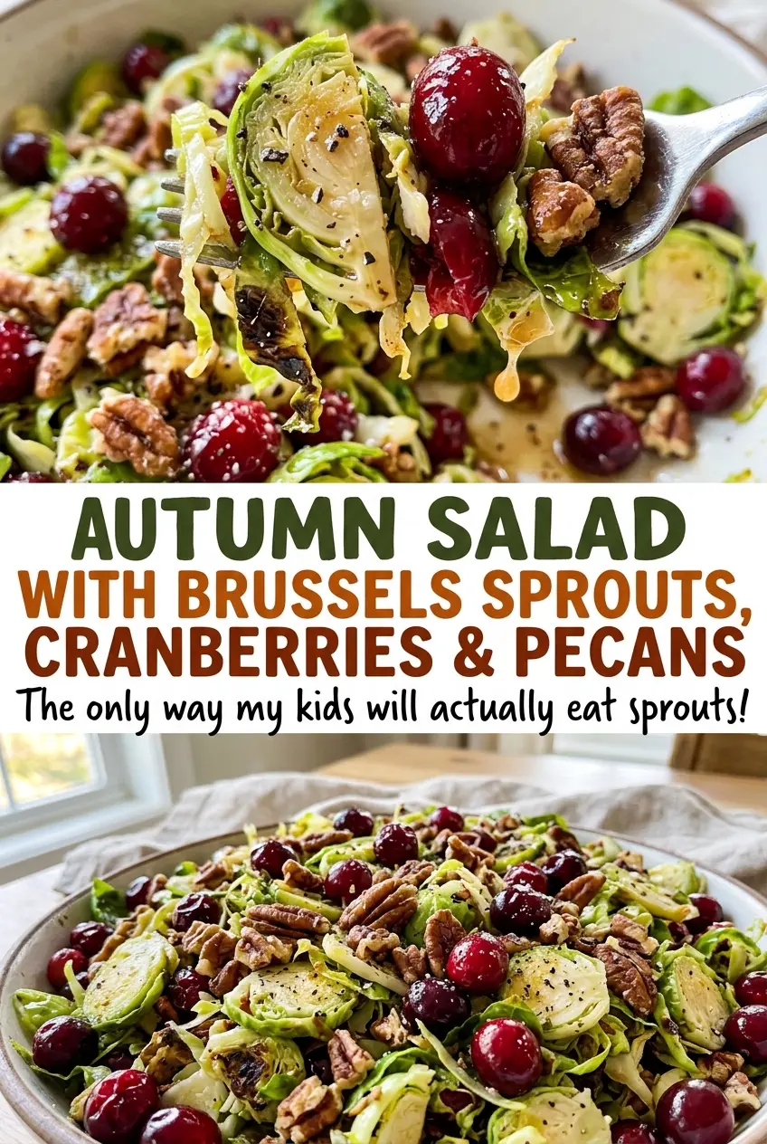 Autumn Salad with Brussels Sprouts, Cranberries and Pecans, fresh and crunchy