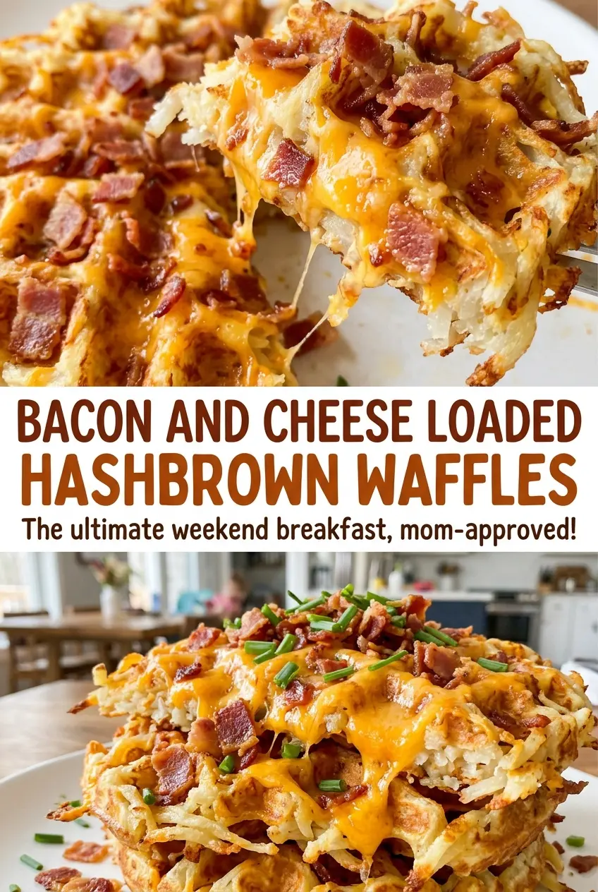 Bacon and Cheese Loaded Hashbrown Waffles crisp, cheesy, savory
