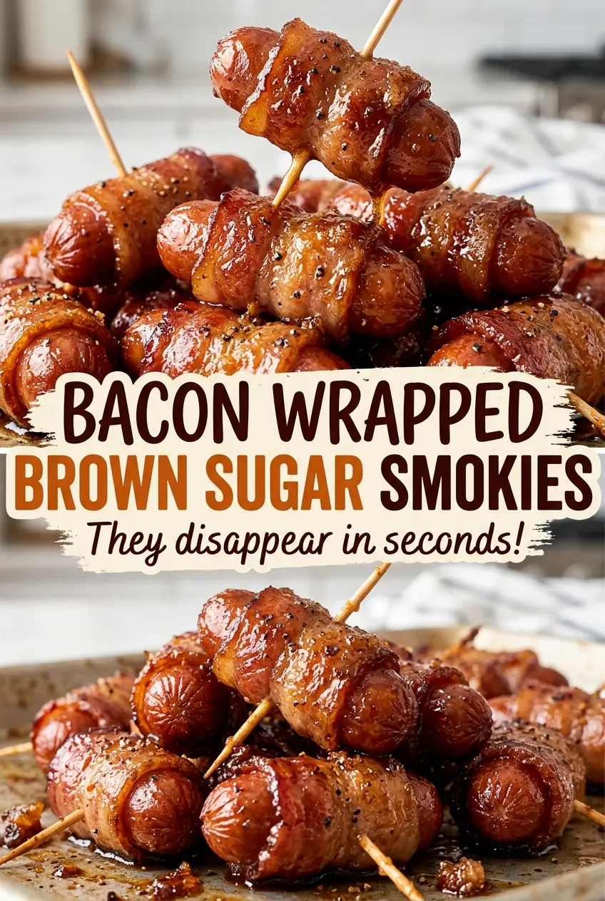 Bacon Wrapped Brown Sugar Smokies, sticky caramelized bites