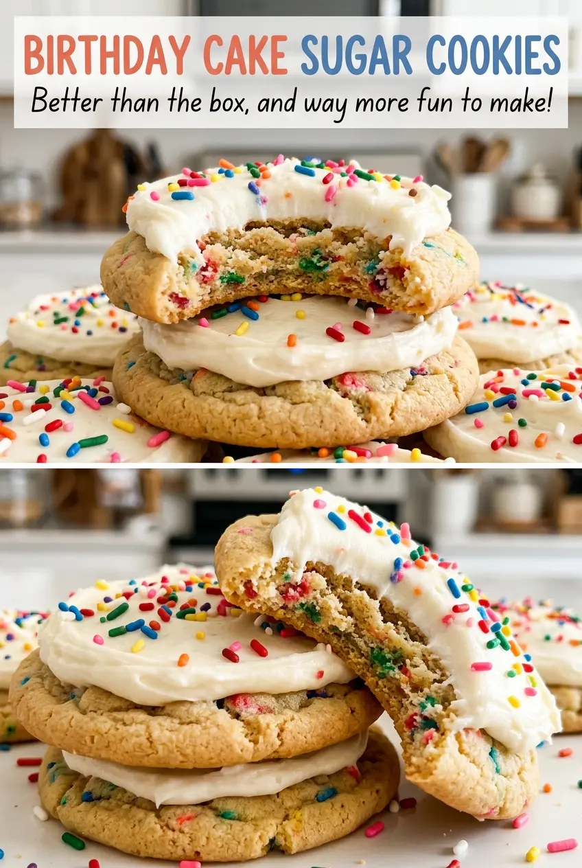 Birthday Cake Sugar Cookies with golden edges