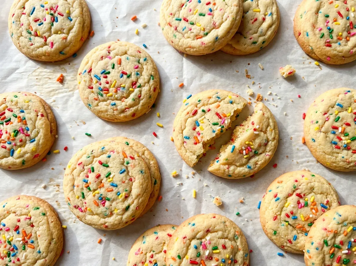 Birthday Cake Sugar Cookies with colorful tops