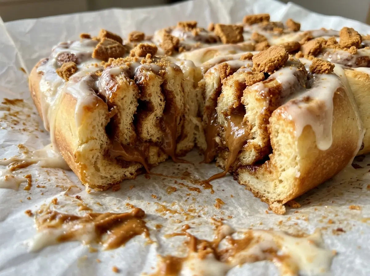 Biscoff Cinnamon Rolls golden iced spirals