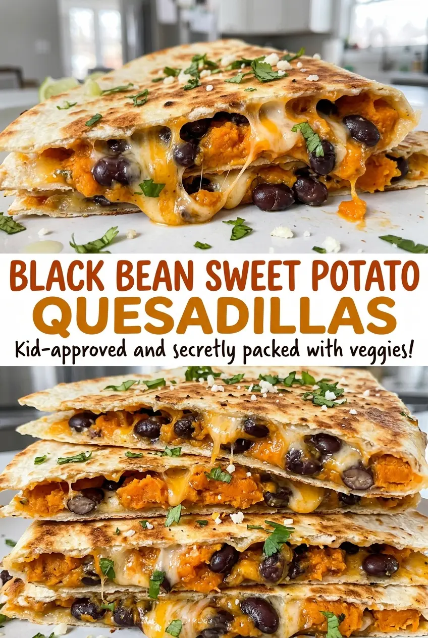 Black Bean Sweet Potato Quesadillas with cheesy savory filling