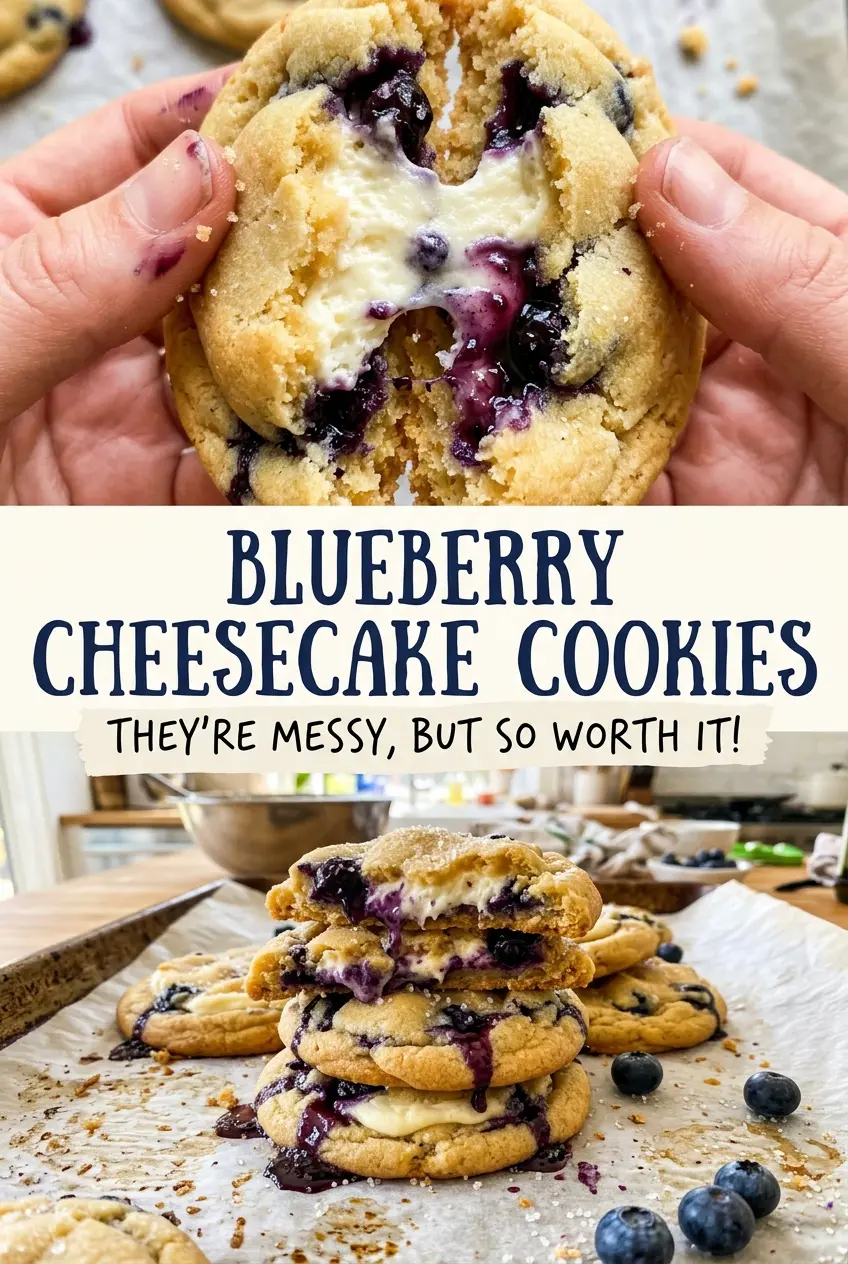 Blueberry Cheesecake Cookies, soft-centered and blueberry-speckled