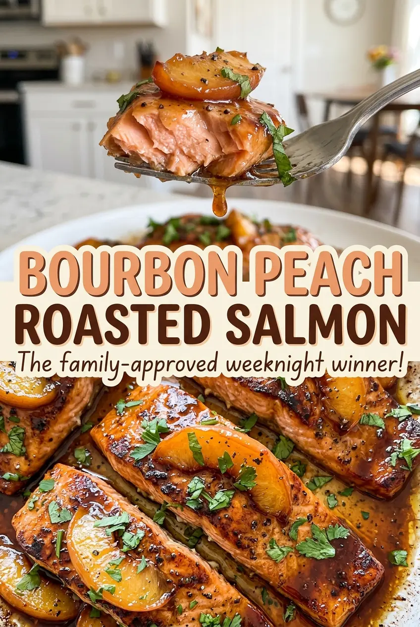Bourbon Peach Roasted Salmon with tender flaky fish