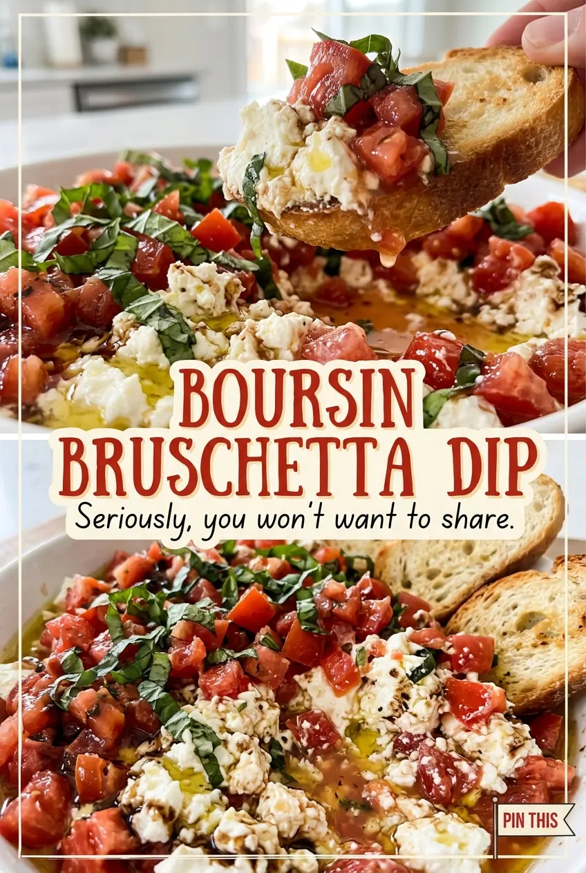 Boursin Bruschetta Dip layered tomato basil