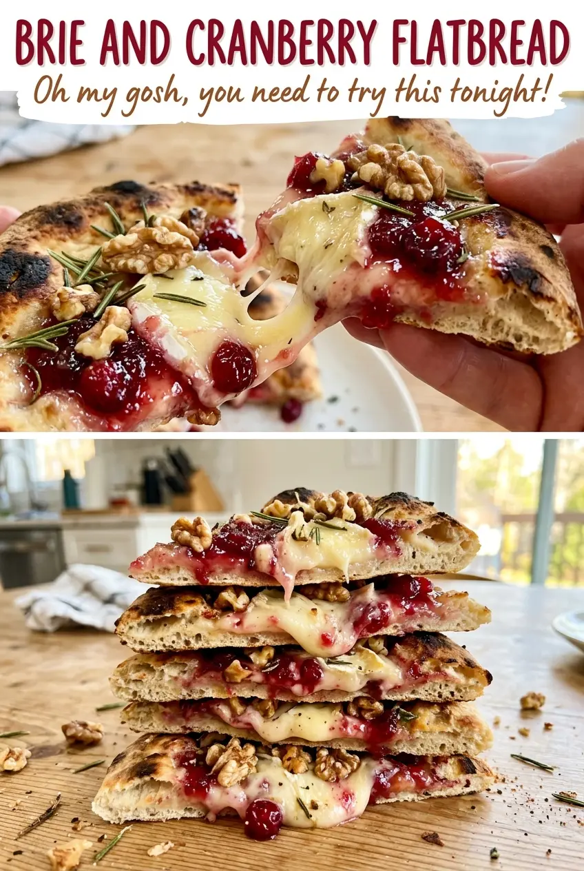 Brie and cranberry flatbread with melted Brie
