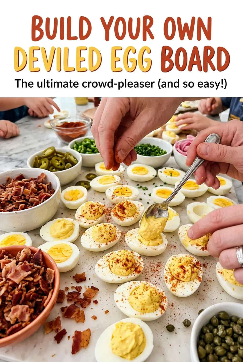 Build Your Own Deviled Egg Board with colorful savory toppings