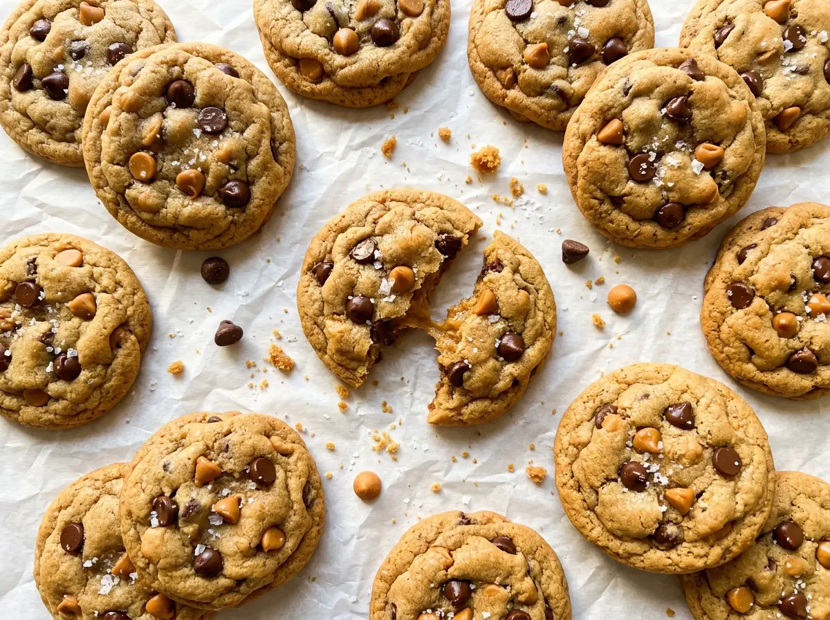 Butterscotch chocolate chip cookies, golden soft centers