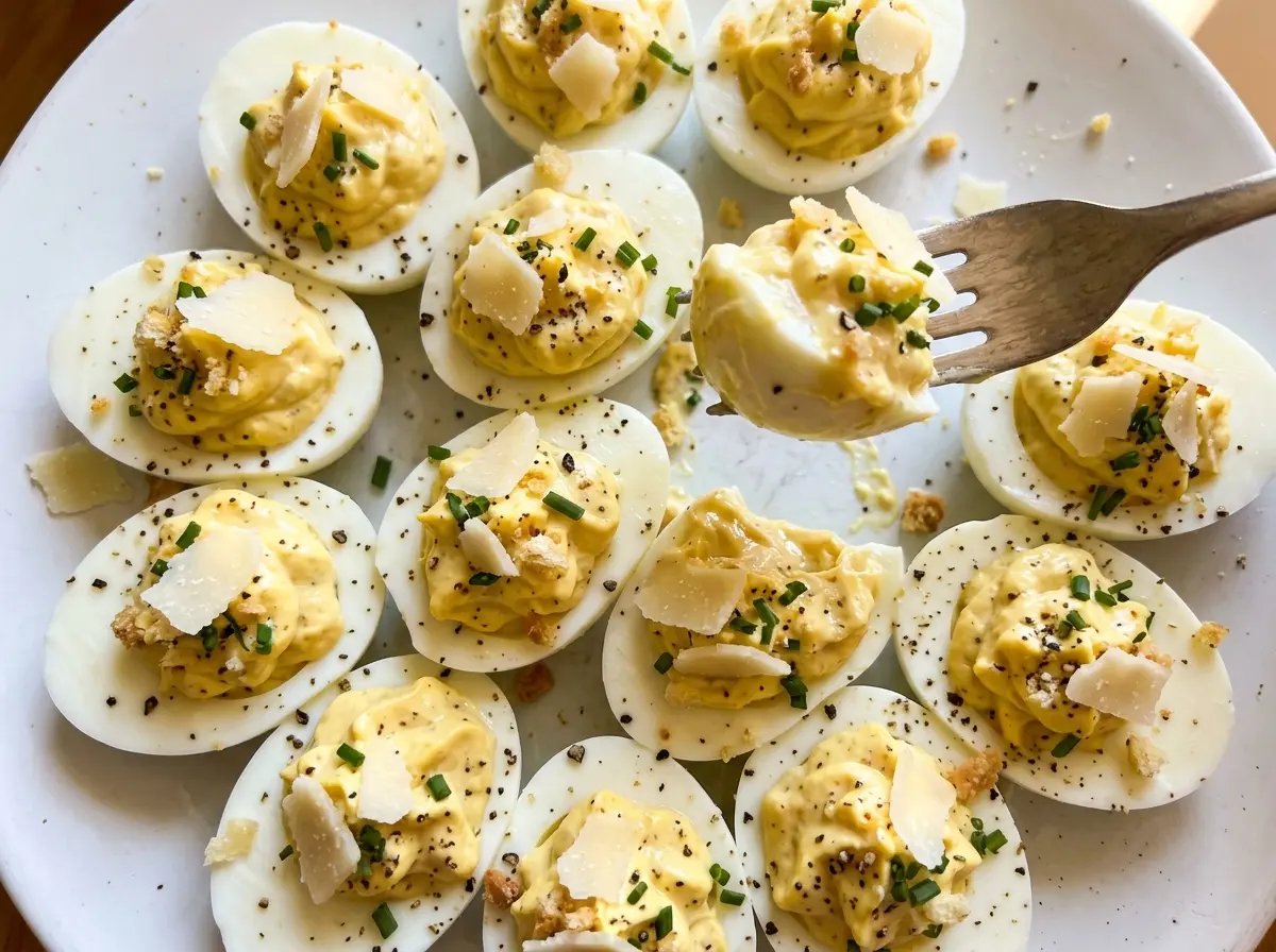 Caesar Deviled Eggs creamy peppery Parmesan
