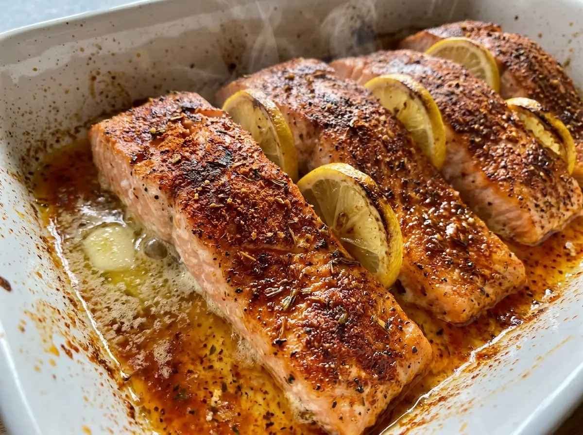 Cajun baked salmon with seasoned tender fillets