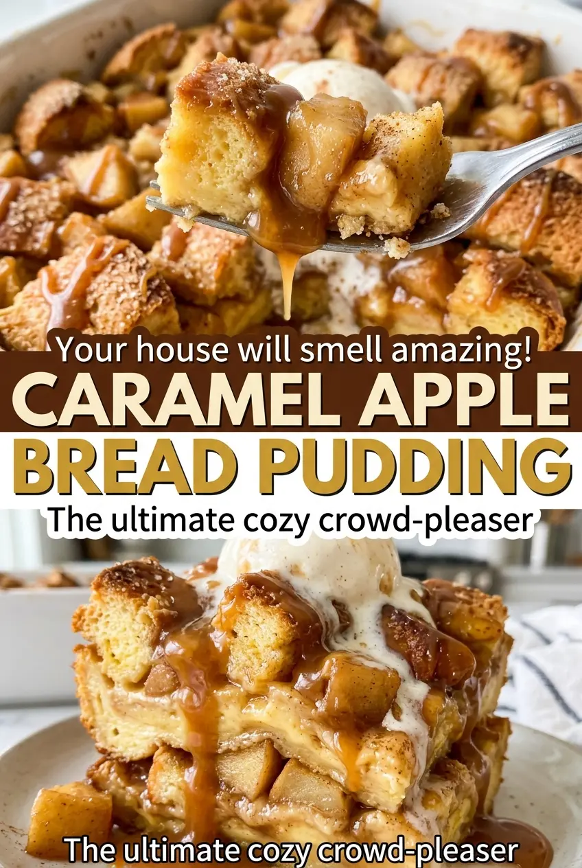 Caramel Apple Bread Pudding, custardy with diced apples