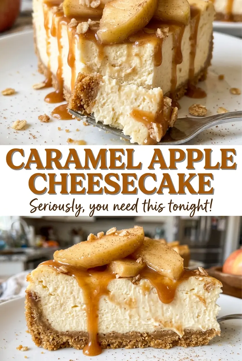 Caramel Apple Cheesecake with glossy cinnamon apples