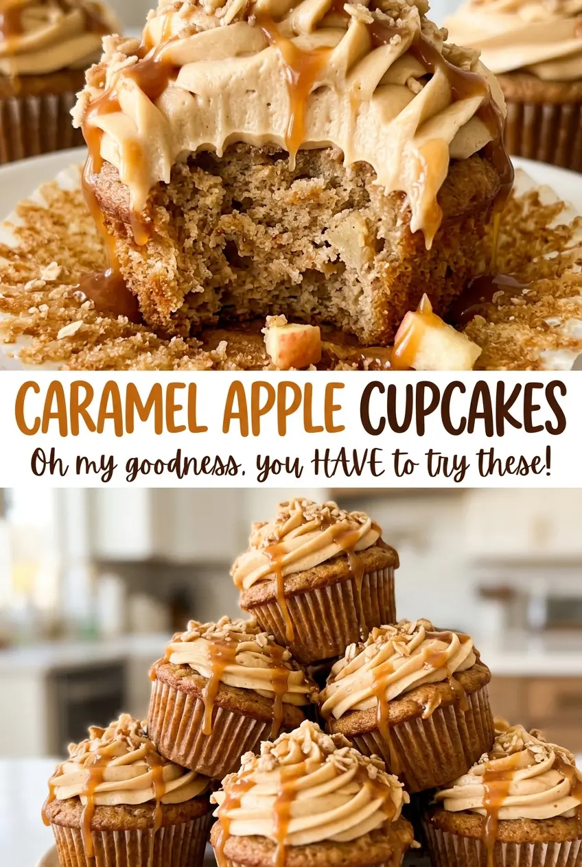 Caramel Apple Cupcakes with cinnamon apple crumb