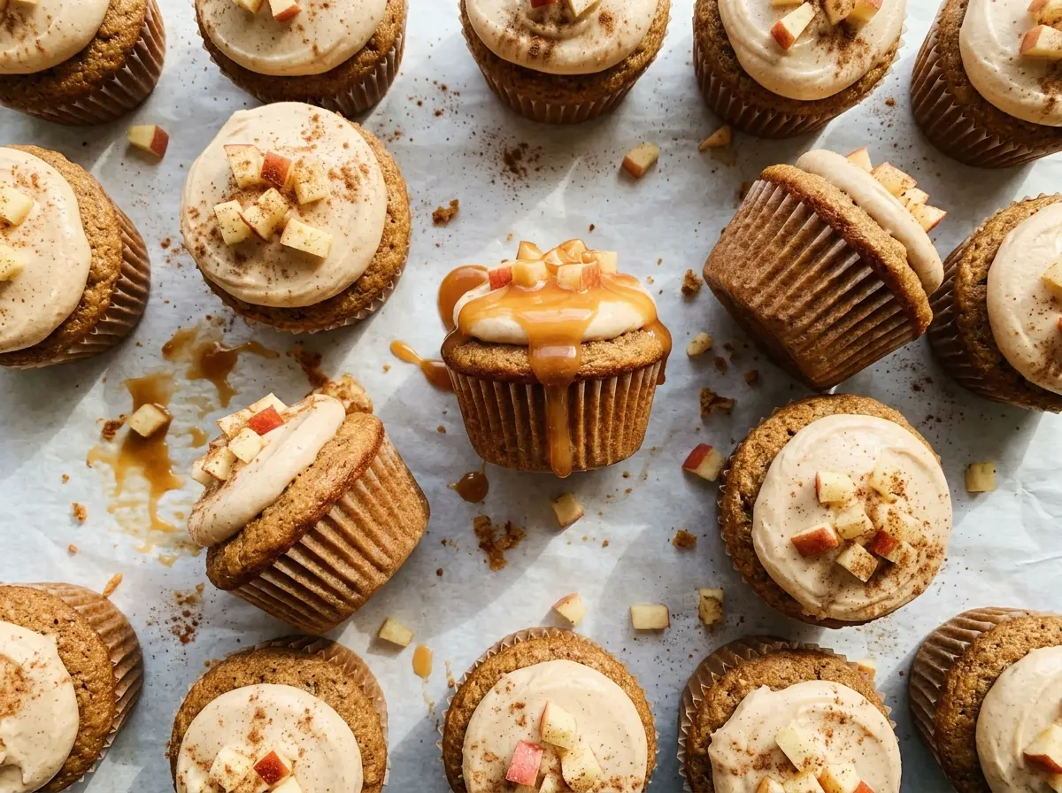 Caramel Apple Cupcakes with fluffy caramel frosting