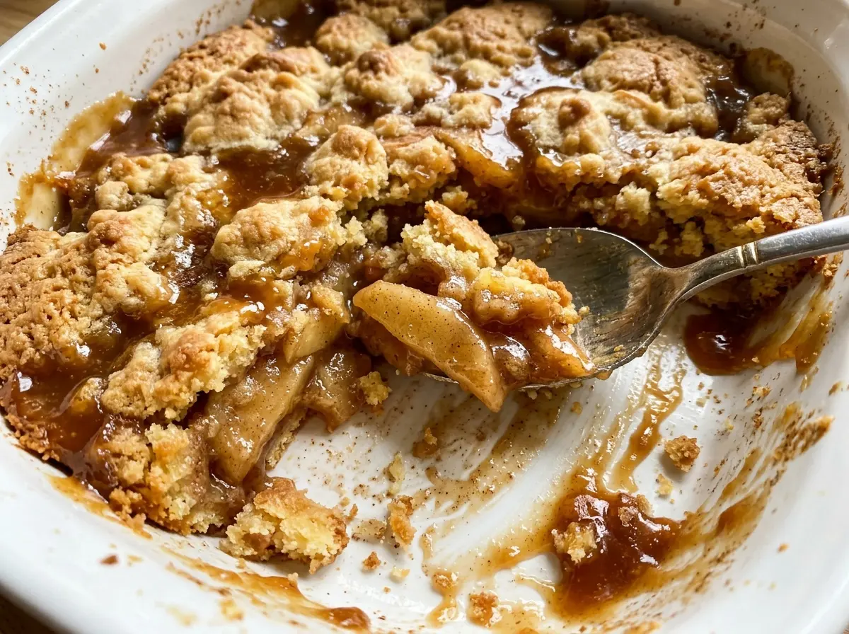 Caramel Apple Dump Cake with golden buttery topping