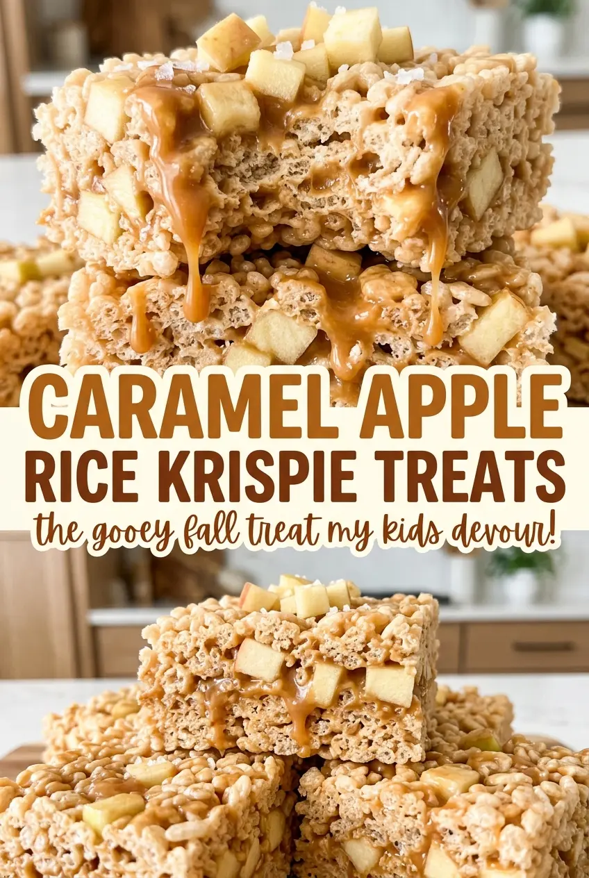 Caramel Apple Rice Krispie Treats with chewy apple and caramel