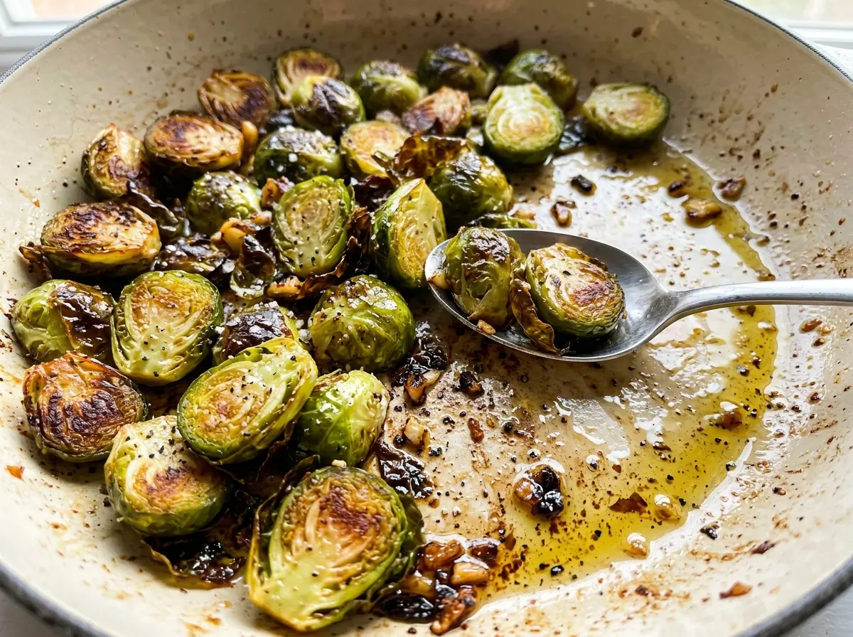 Caramelized Brussels sprouts golden browned halves