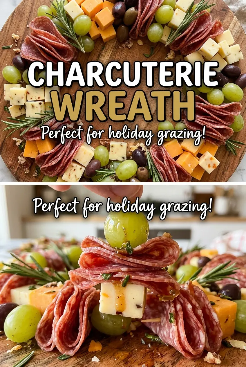Charcuterie Wreath with olives, cheese, and crackers