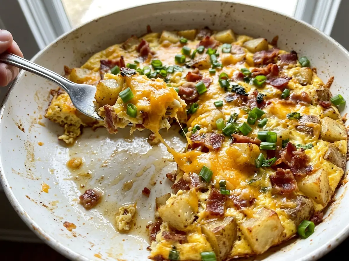 Cheesy Bacon Potato Frittata with golden cheesy top