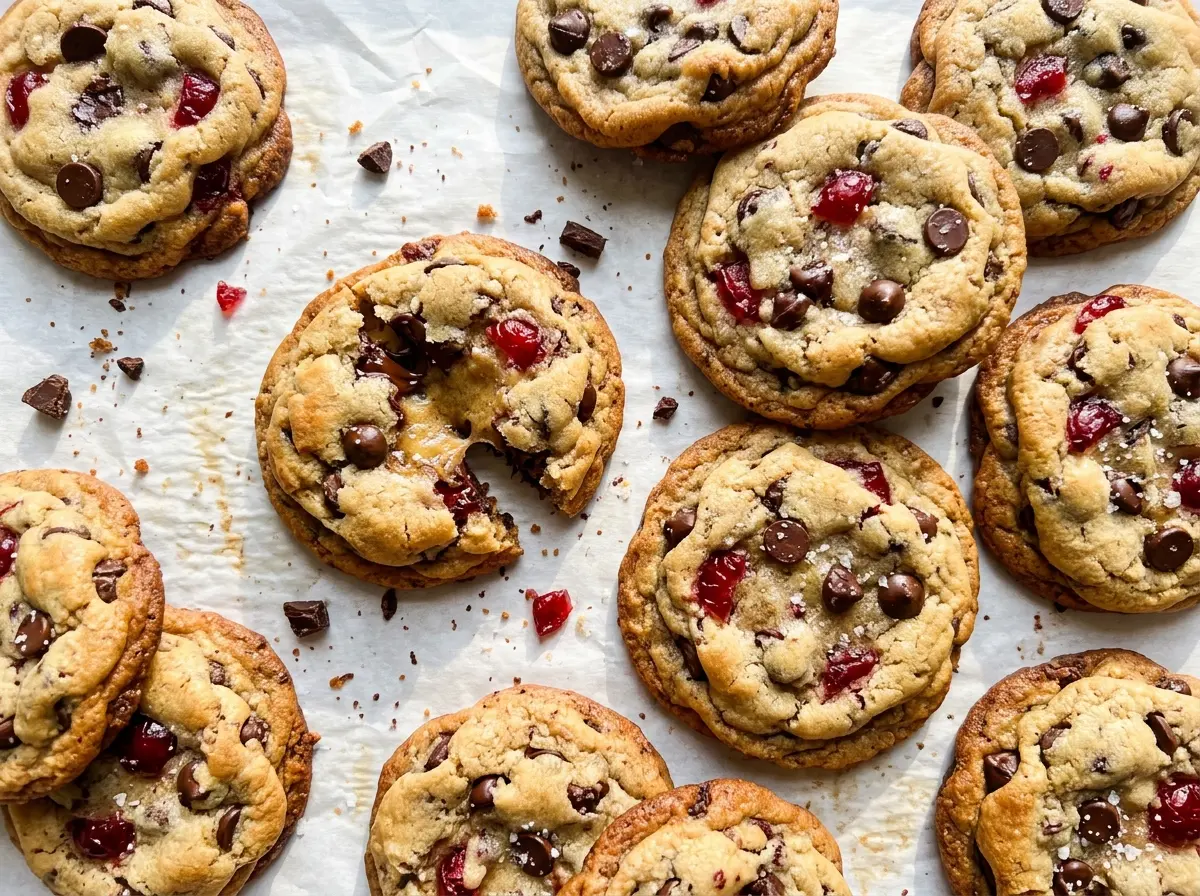 Cherry Chocolate Chip Cookies, golden and chewy