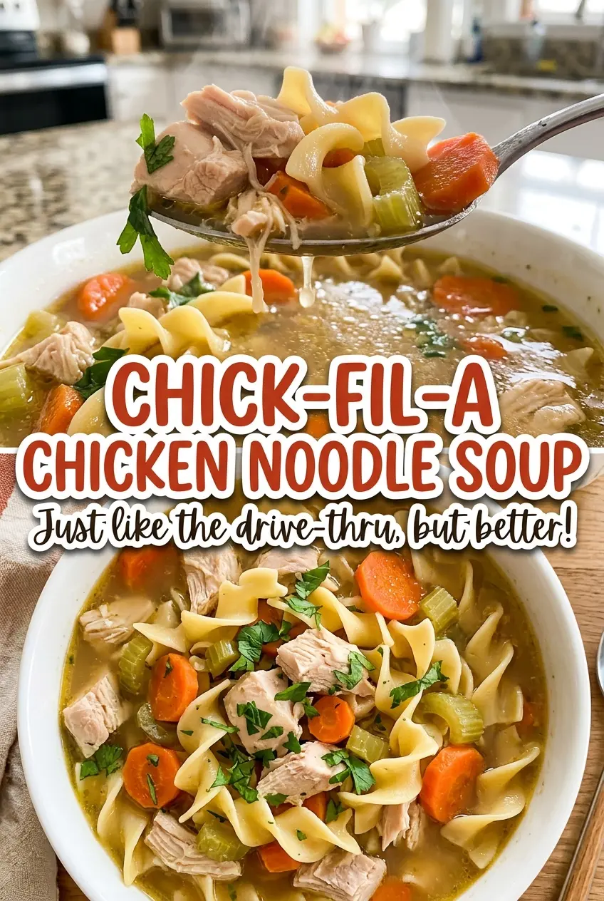 Chick-Fil-A Chicken Noodle Soup tender chicken noodles