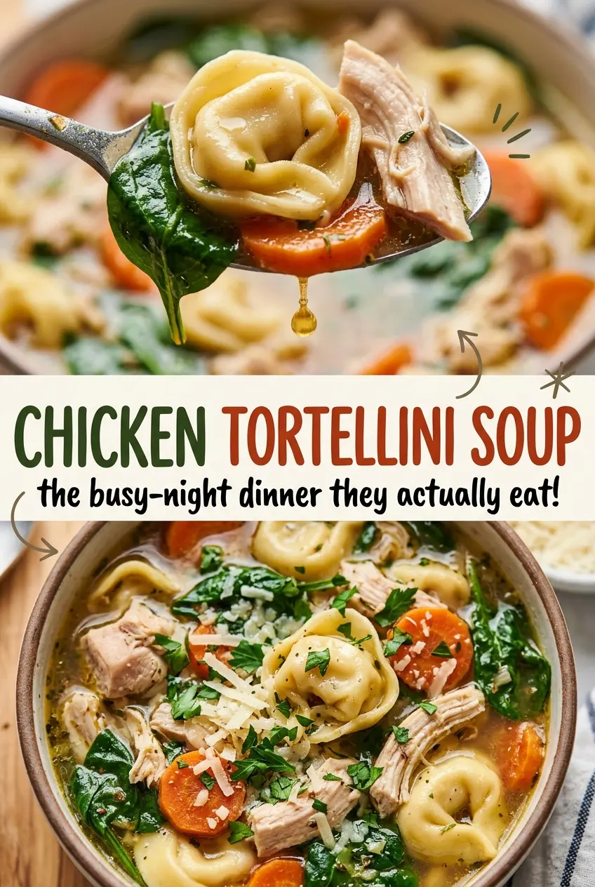 Chicken Tortellini Soup with cheesy tortellini