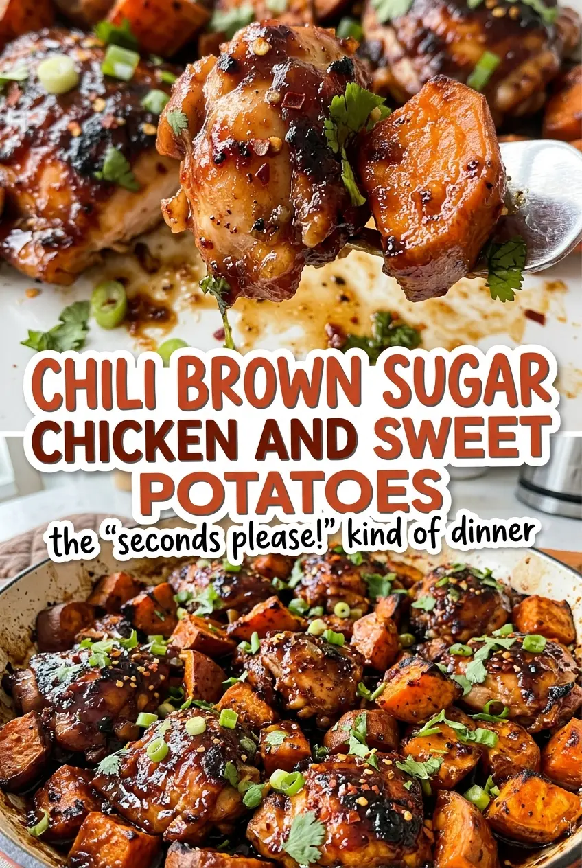 Chili Brown Sugar Chicken and Sweet Potatoes with smoky, golden seasoning