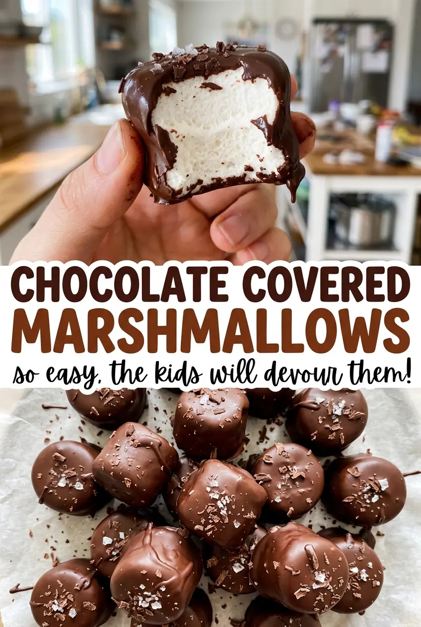 Chocolate covered marshmallows with smooth chocolate shells