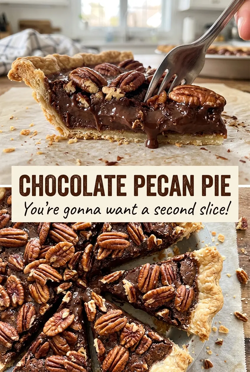 Chocolate Pecan Pie with glossy chocolate and toasted pecans