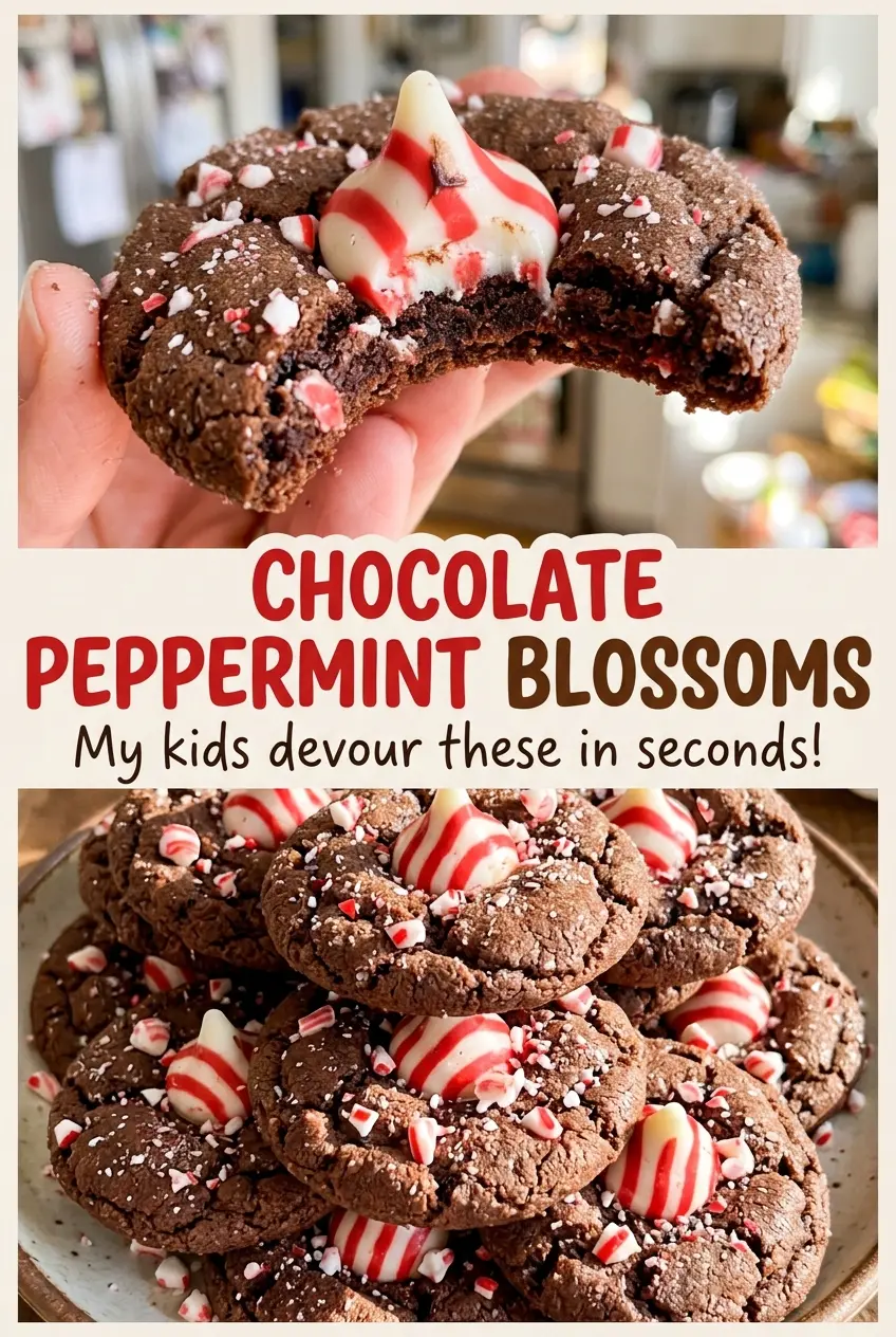 Chocolate Peppermint Blossoms with sugar-coated edges