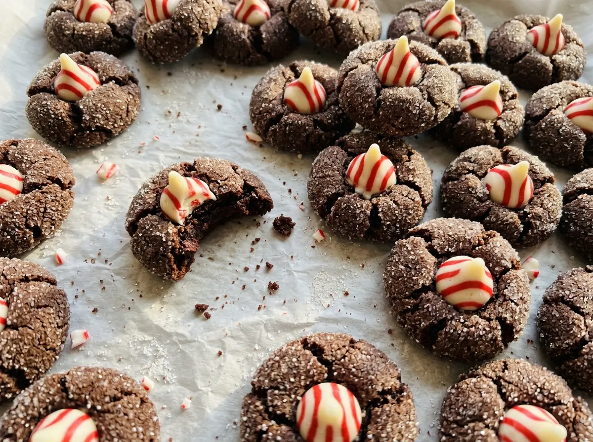 Chocolate Peppermint Blossoms with crackly cocoa tops