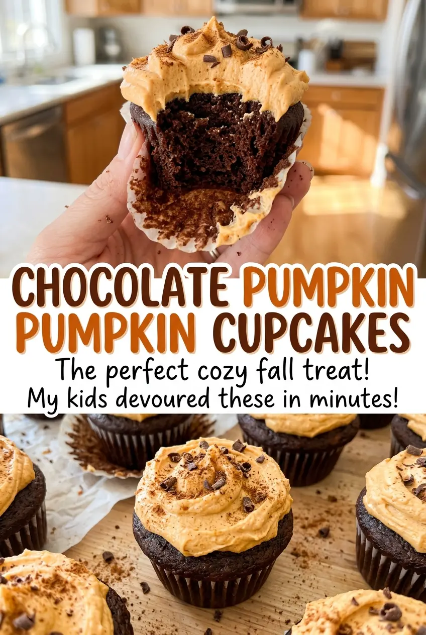 Chocolate Pumpkin Cupcakes cream cheese frosting