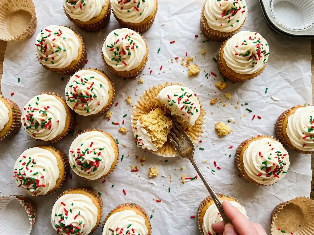 Christmas cupcakes with green frosting