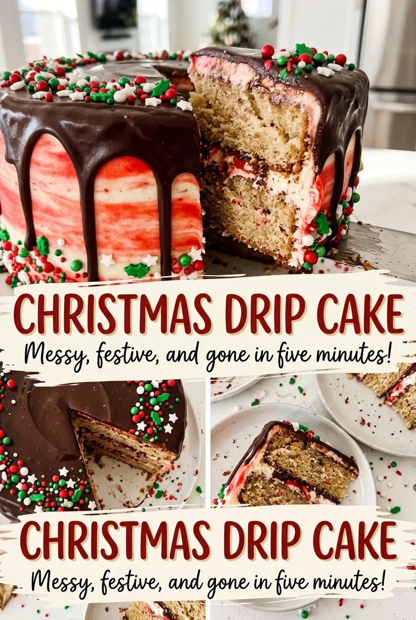 Christmas Drip Cake with festive sprinkles
