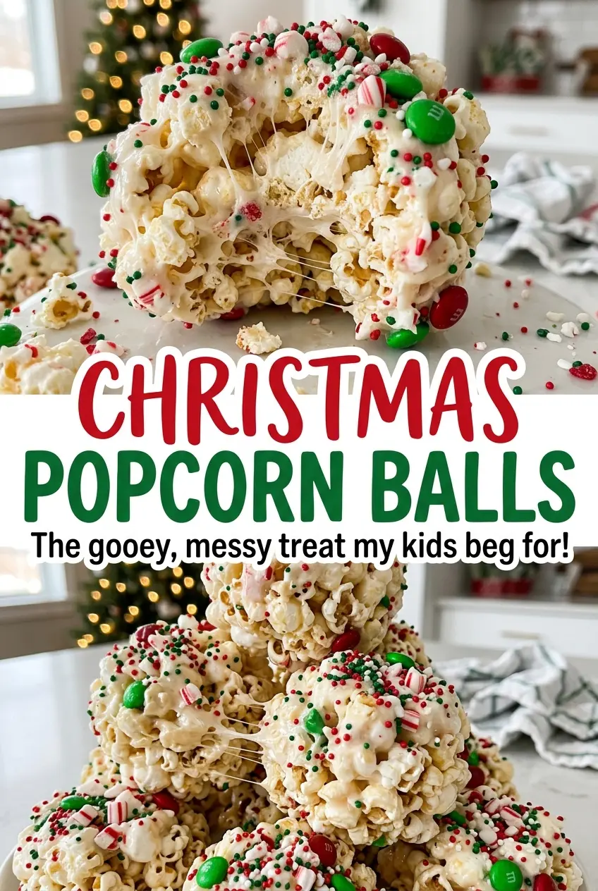 Christmas Popcorn Balls with festive jimmies