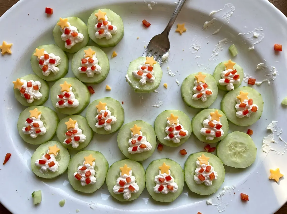 Christmas Tree Cucumber Bites green piped trees