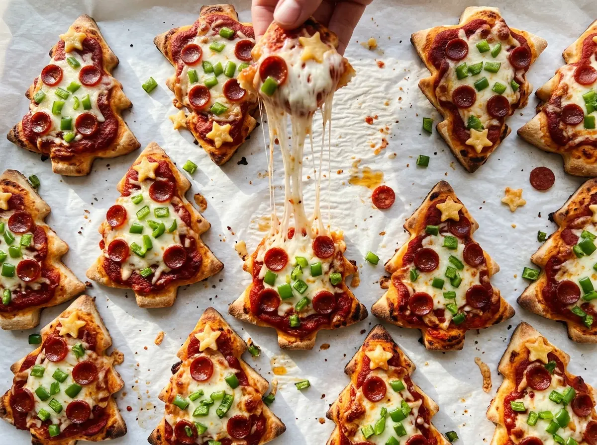 Christmas Tree Mini Pizza golden bubbly