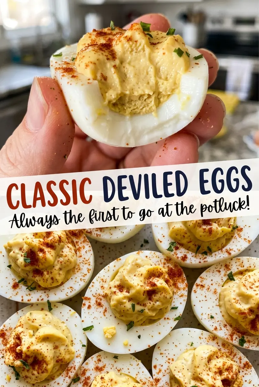 Classic deviled eggs with paprika garnish
