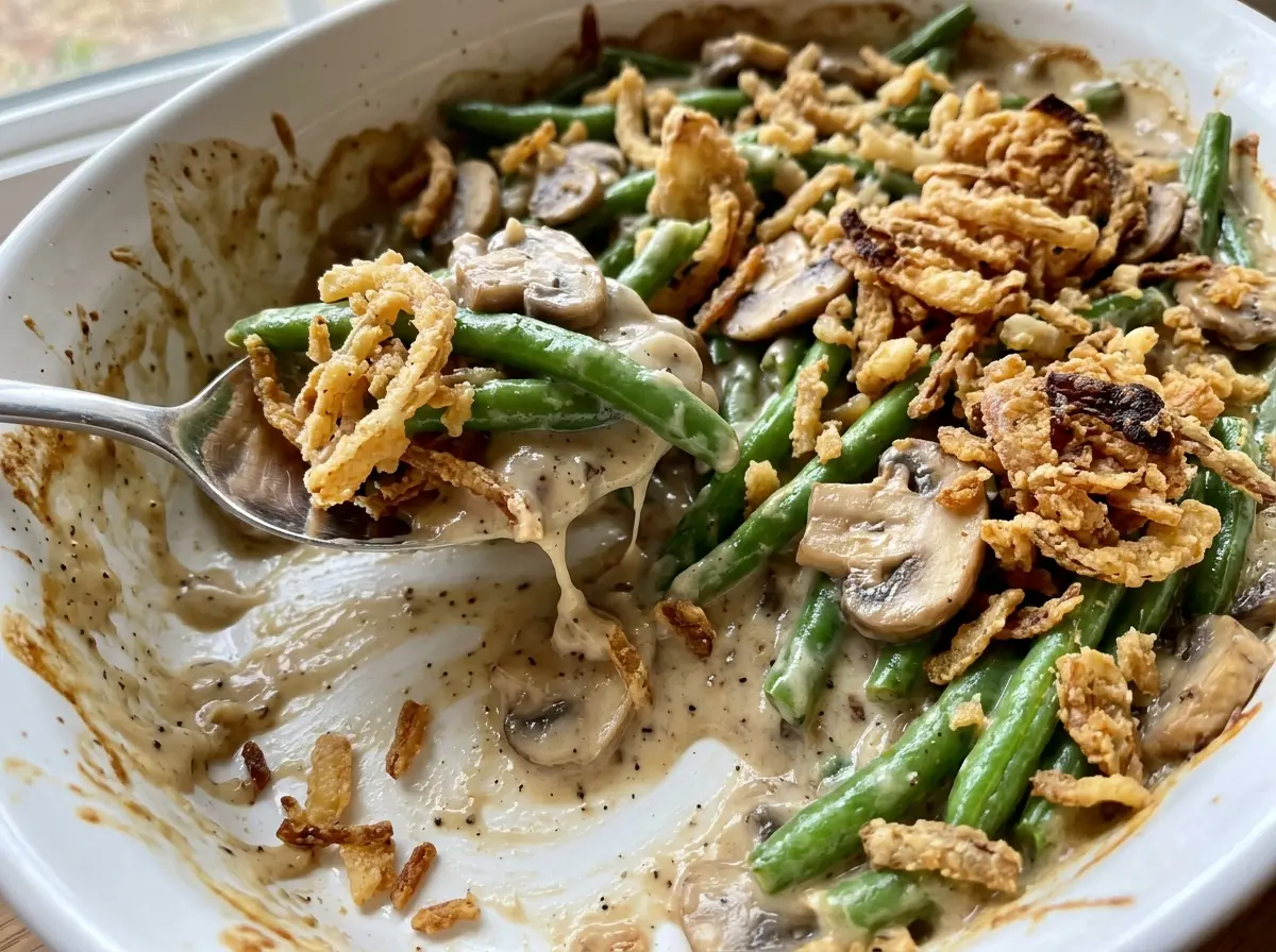 Classic Green Bean Casserole creamy golden topping